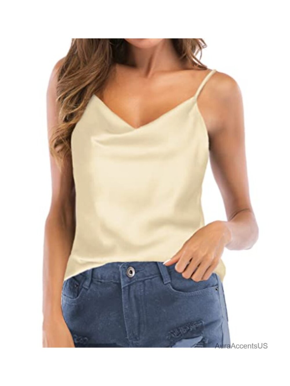 Women's Silk Satin Camisole Cowl Neck Tank Top Cami Silky Basic Tank
